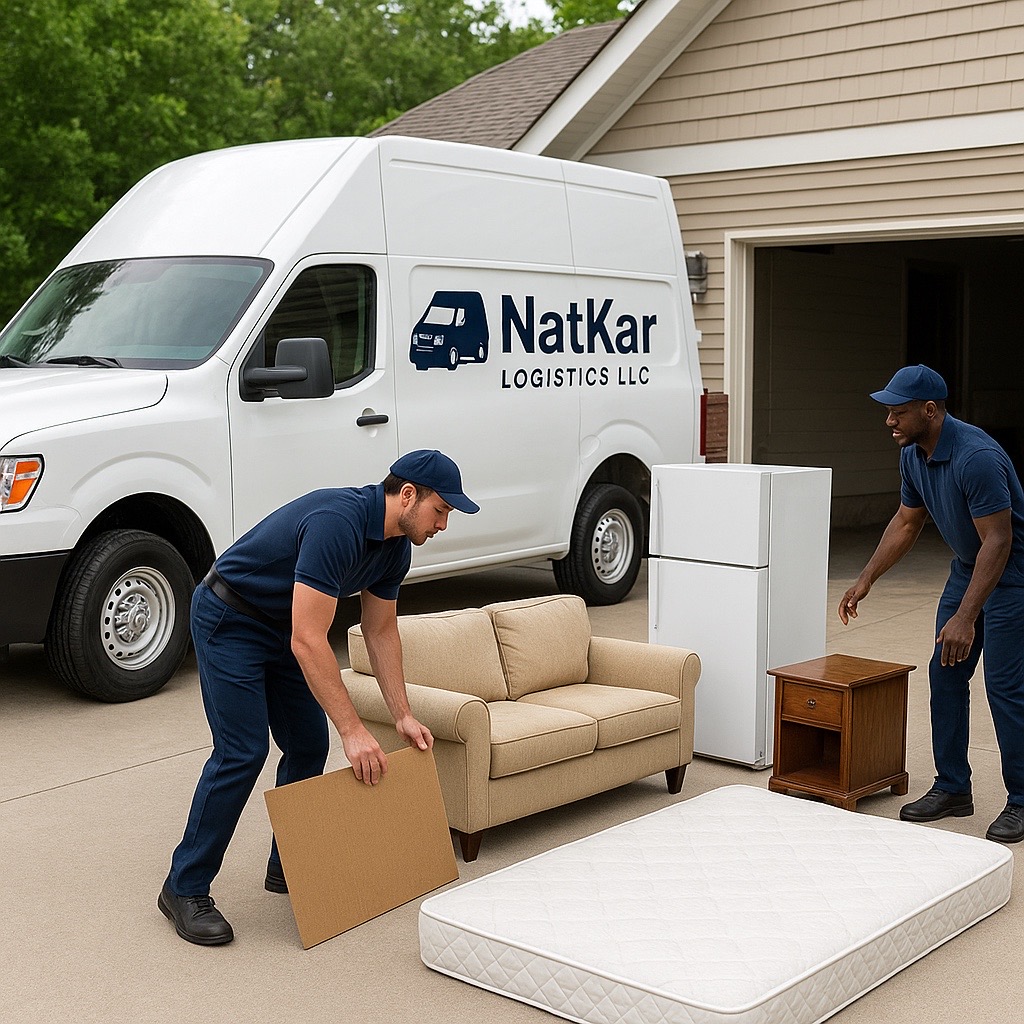 NatKar Logistics junk removal team loading furniture and appliances